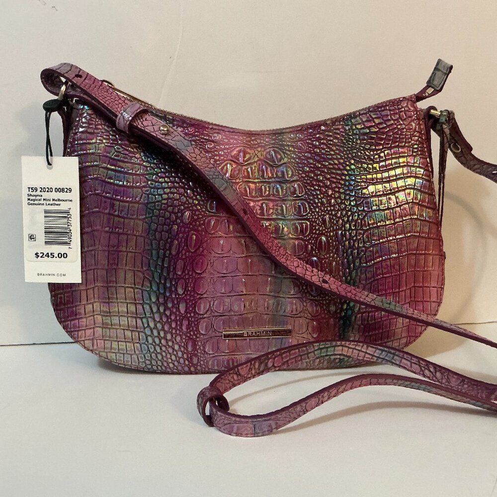 BRAHMIN Shayna Crossbody Bag Magical Mini Melbourne Purple Pink Multi Leather